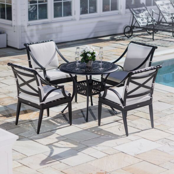 Caféset 4 Stolar Svart Aluminium - Amalfi Ø90cm