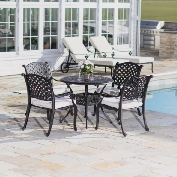 Caféset 4 Stolar Svart Aluminium - Sorrento Ø90cm