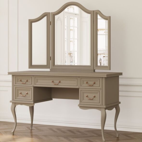 Klassiskt Greige Sminkbord 132cm Med Spegel - Versaille
