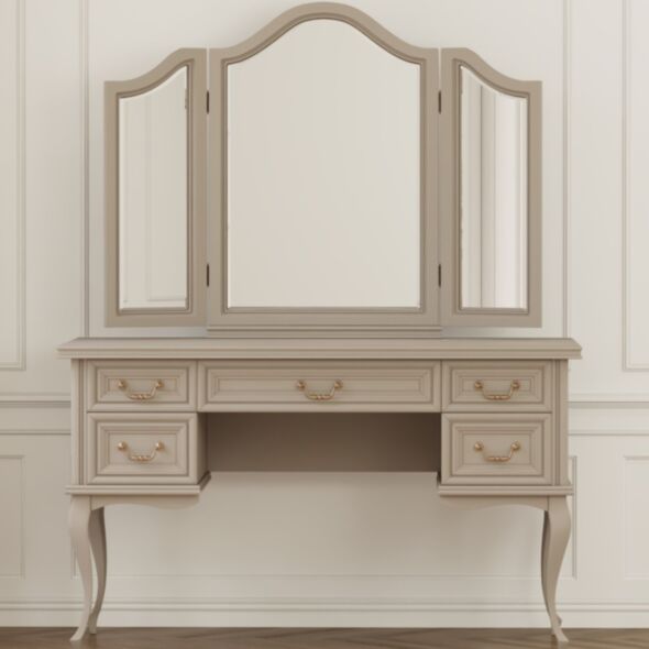 Klassiskt Greige Sminkbord 132cm Med Spegel - Versaille