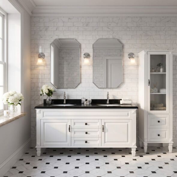 Dubbelhandfat Kommod 160cm Nashville Vit - Svart Granit