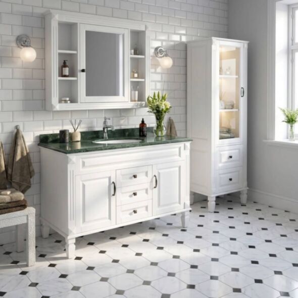 Kommod Badrum 120cm Nashville Vit - Grön Marmor