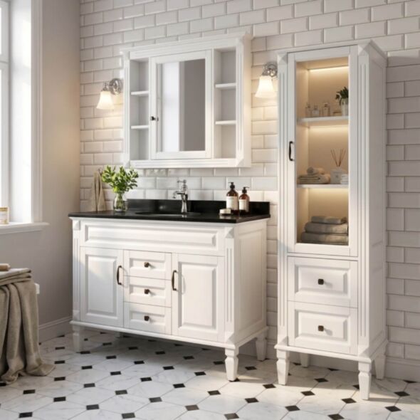 Kommod Badrum 120cm Nashville Vit - Svart Granit