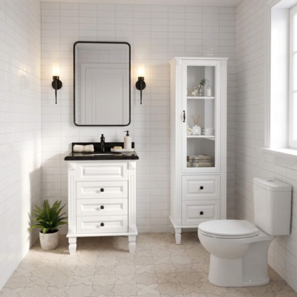 Kommod Badrum 60cm Nashville Vit - Svart Granit