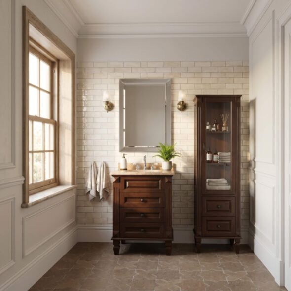 Kommod Badrum 60cm Nashville Mörkbrun - Beige Marmor