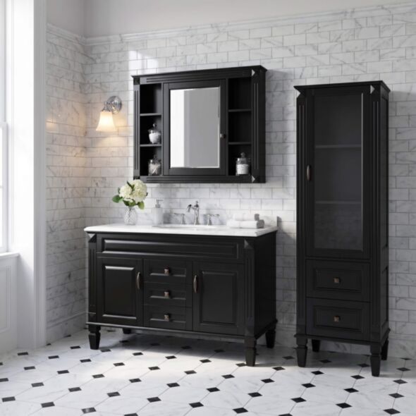 Kommod Badrum 120cm Nashville Svart - Vit Marmor