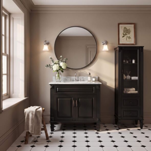 Kommod Badrum 80cm Nashville Svart - Vit Marmor
