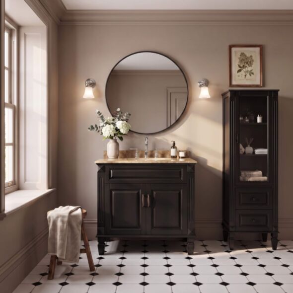 Kommod Badrum 80cm Nashville Svart - Beige Marmor