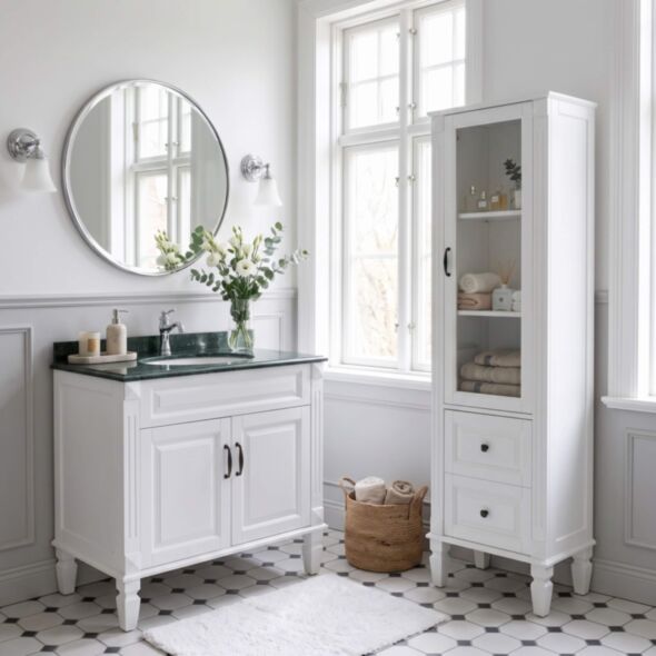 Kommod Badrum 80cm Nashville Vit - Grön Marmor