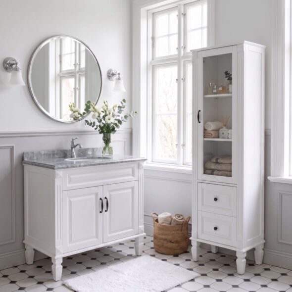 Kommod Badrum 80cm Nashville Vit - Blå Marmor