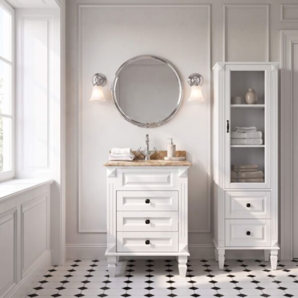 Kommod Badrum 60cm Nashville Vit - Beige Marmor