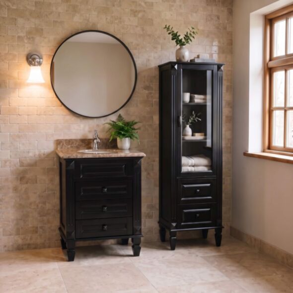 Kommod Badrum 60cm Nashville Svart - Beige Marmor