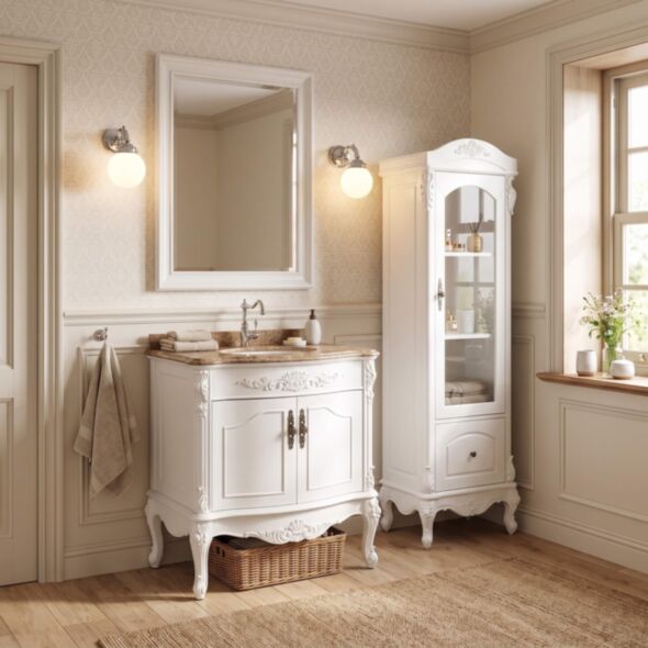 Kommod Badrum 80cm Ottawa Vit - Beige Marmor