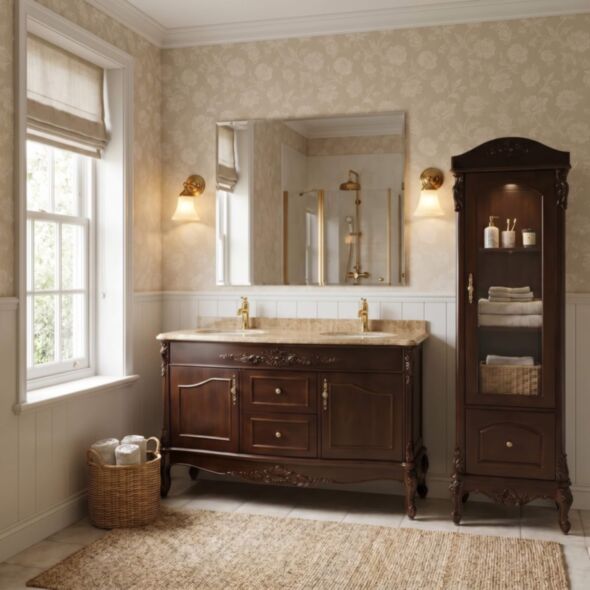 Dubbelhandfat Kommod 160cm Ottawa Mörkbrun - Beige Marmor