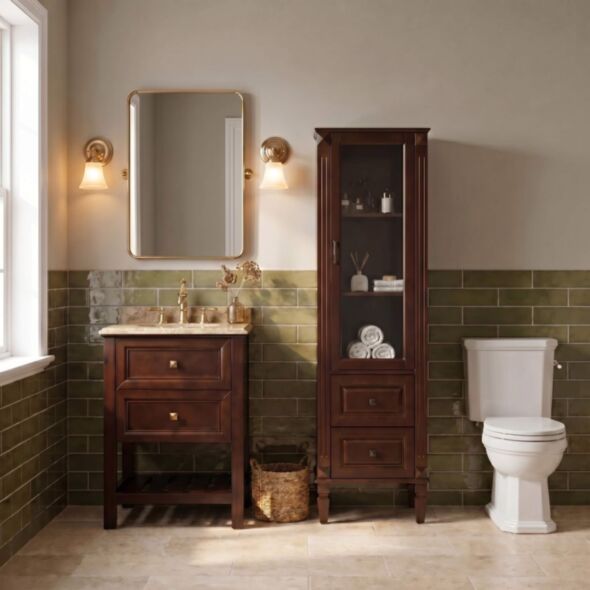 Kommod Badrum 60cm Brun Utah - Beige Marmor