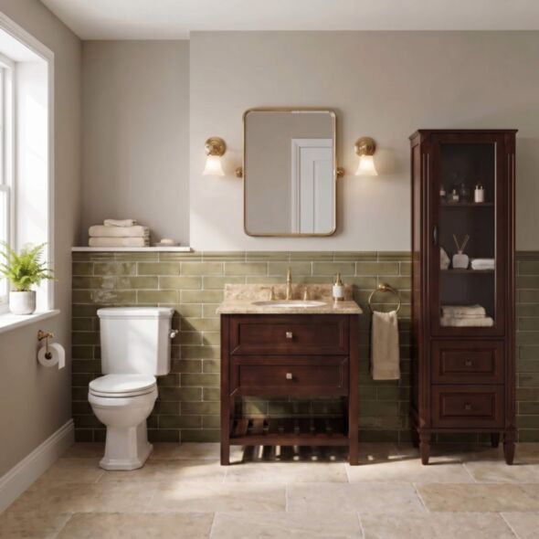 Kommod Badrum 80cm Brun Utah - Beige Marmor