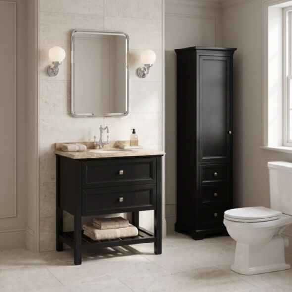 Kommod Badrum 80cm Svart Utah - Beige Marmor