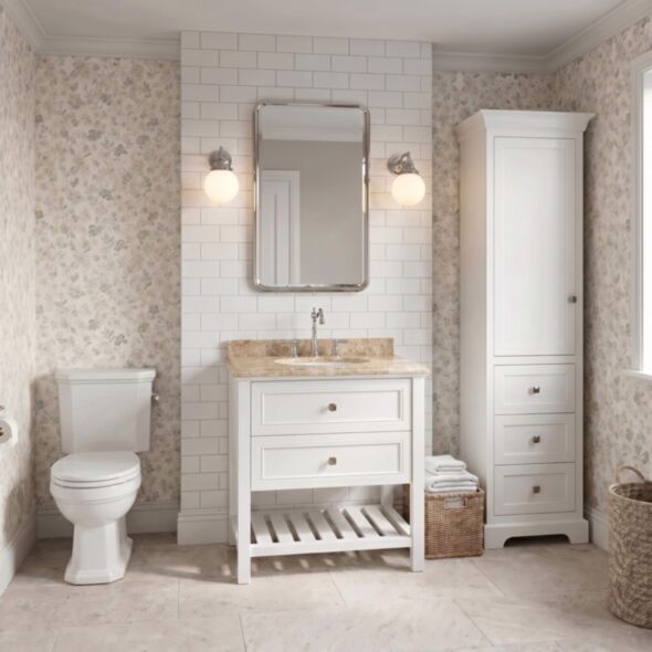 Kommod Badrum 80cm Utah Vit - Beige Marmor
