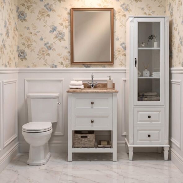 Kommod Badrum 60cm Vit Utah - Beige Marmor
