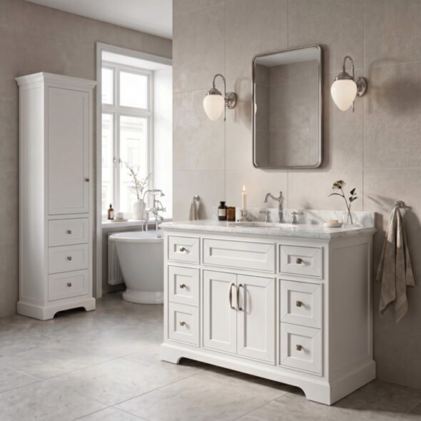 Kommod Badrum 120cm Wyoming Vit - Vit Marmor