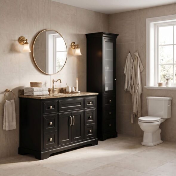 Kommod Badrum 120cm Wyoming Svart - Beige Marmor