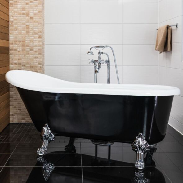 Badkar 170cm Svart & Vit Tassar Krom - The Classic