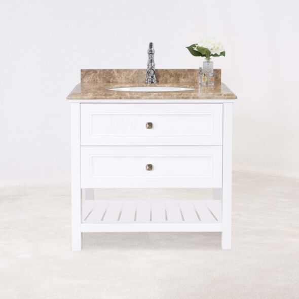 Kommod Badrum 80cm Utah Vit - Beige Marmor