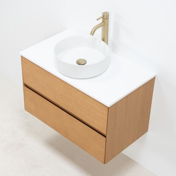 Badrumskommod Ek 80cm Vit Ovanpåliggande Handfat - Marstrand