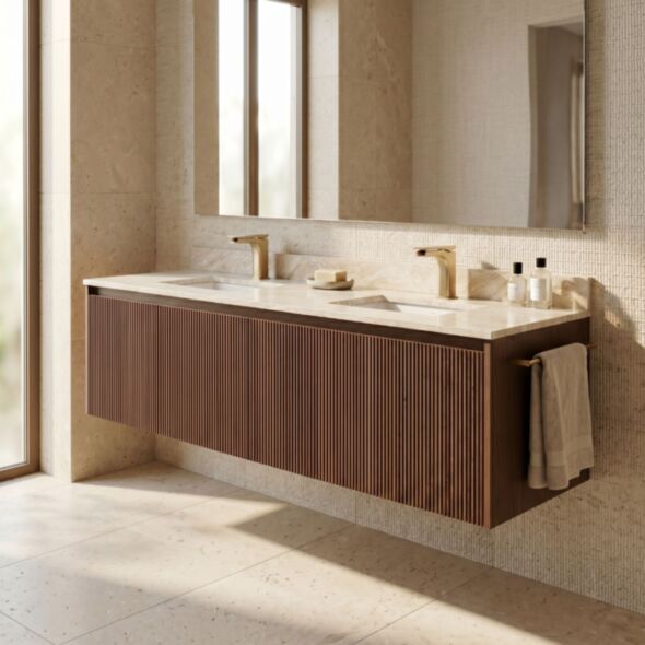 Dubbelkommod Valnöt 150cm Beige Marmor - Båstad