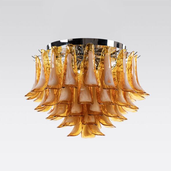Kristallplafond Ø65xH52cm Bärnsten/Krom - Livorno