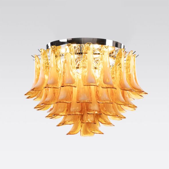 Kristallplafond Ø65xH52cm Bärnsten/Krom - Livorno