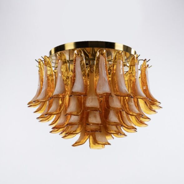 Kristallplafond Ø65xH52cm Bärnsten/Mässing - Livorno