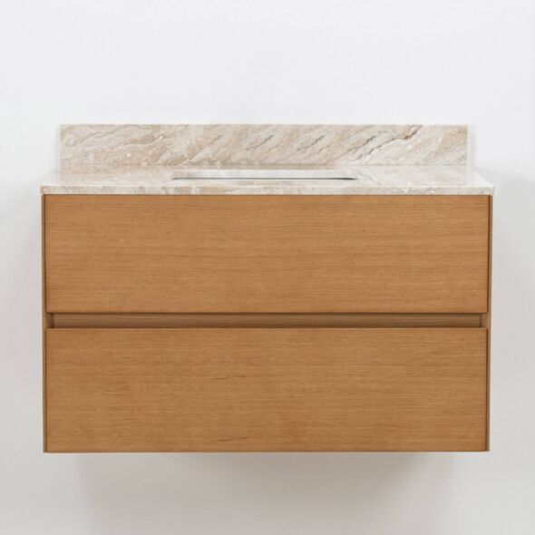 Ljus ek 80cm kommod med beige marmor Marstrand