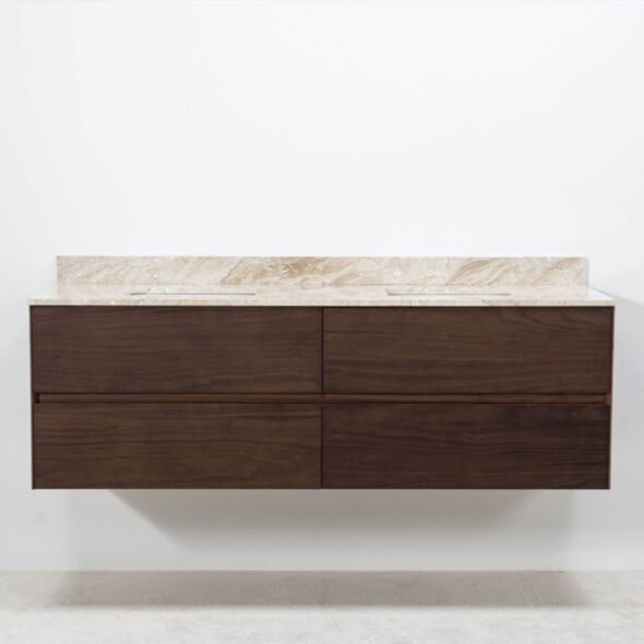 Modern vägghängd 150cm valnöt med beige marmor