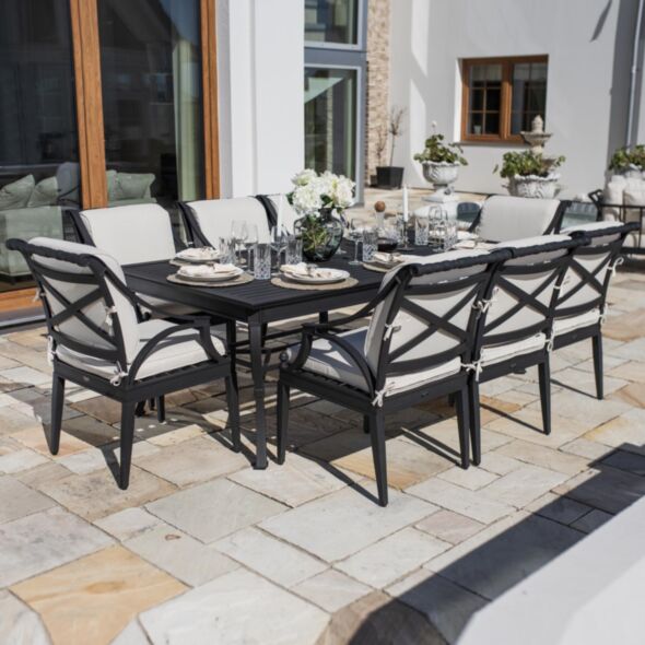 Matgrupp Utomhus 8 stolar Svart Aluminium - Napoli 213cm