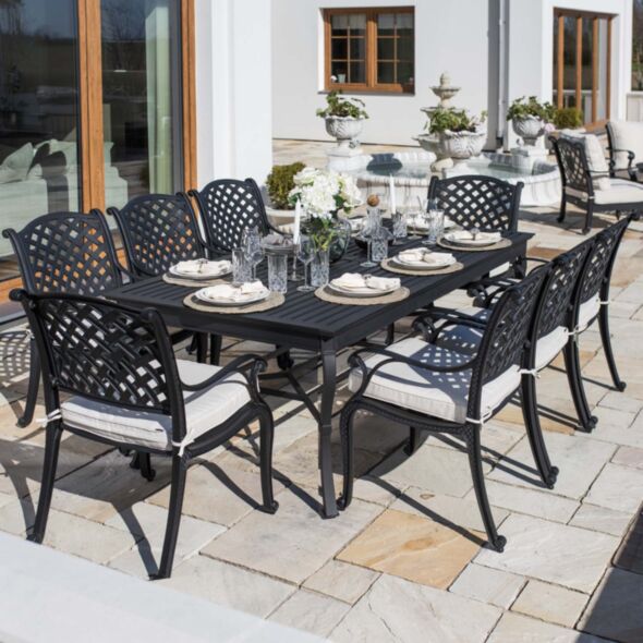 Matgrupp Utomhus 8 Stolar Svart Aluminium - Salerno 213cm