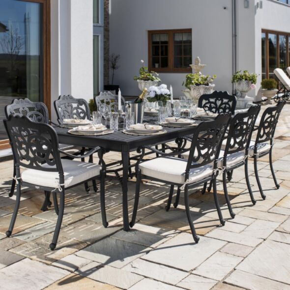Matgrupp Utomhus 8 Stolar Svart Aluminium - Lugano 213cm