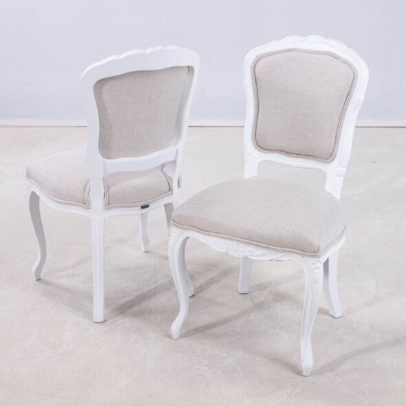 2-Pack Antik Matstol Drottningholm Vit Massiv Ek