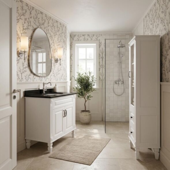 Kommod Badrum 80cm Nashville Vit - Svart Granit