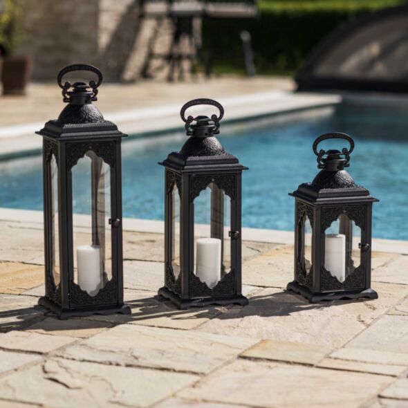 Ljuslyktor utomhus svart 3-pack Portofino
