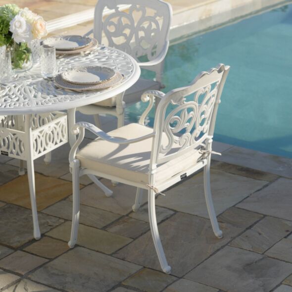 Rund Matgrupp Utomhus 4 stolar Vit Aluminium - Toscana Ø120cm