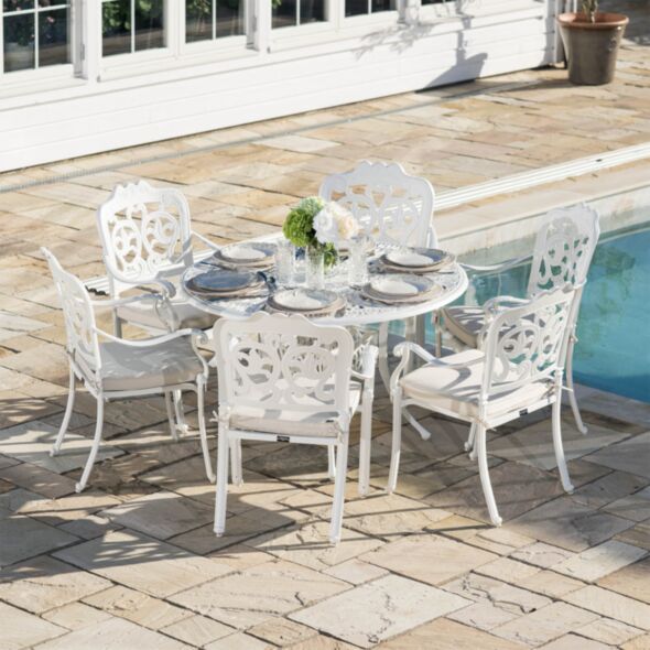 Rund Matgrupp Utomhus 6 stolar Vit Aluminium - Toscana Ø120cm