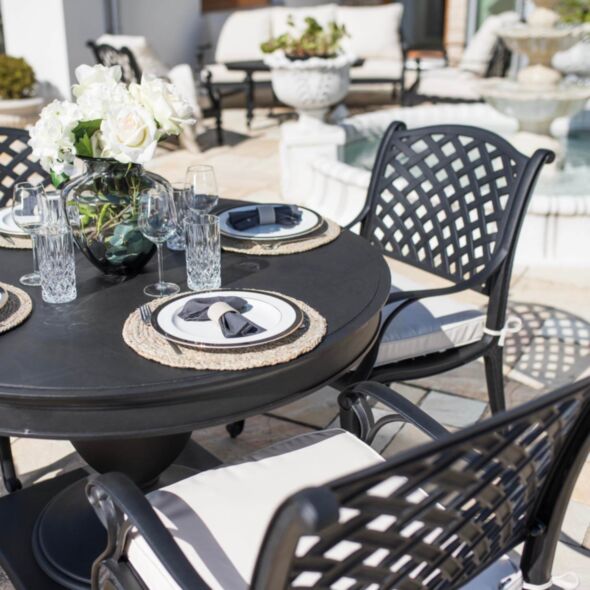 Matgrupp Utomhus Runt Bord Svart Aluminium 4 stolar - Salerno Ø122cm