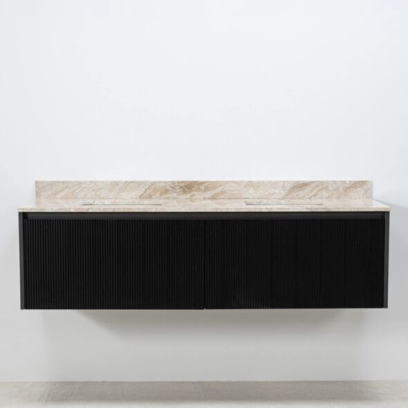 Dubbelkommod Svart 150cm Beige Marmor - Båstad