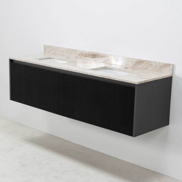 Dubbelkommod Svart 150cm Beige Marmor - Båstad
