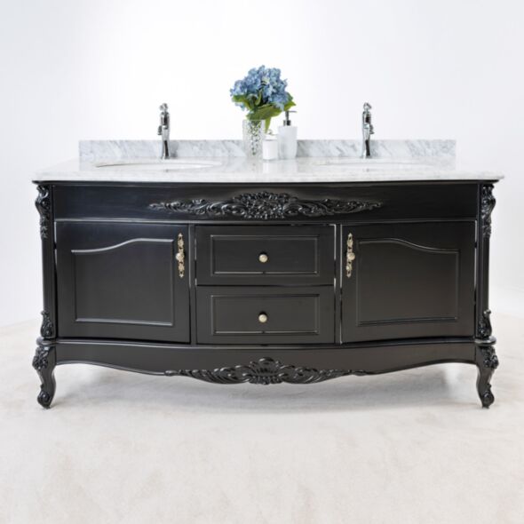 Dubbelhandfat Kommod 160cm Ottawa Svart - Vit Marmor