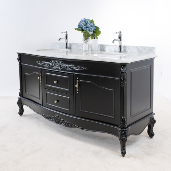 Dubbelhandfat Kommod 160cm Ottawa Svart - Vit Marmor