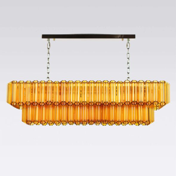 Avlång Kristallkrona 120cm Bärnsten/Mässing - Verona