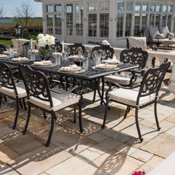 Matgrupp Utomhus 10 stolar Svart Aluminium - Toscana 280cm