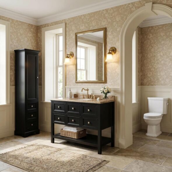 Kommod Badrum 120cm Utah Svart - Beige Marmor